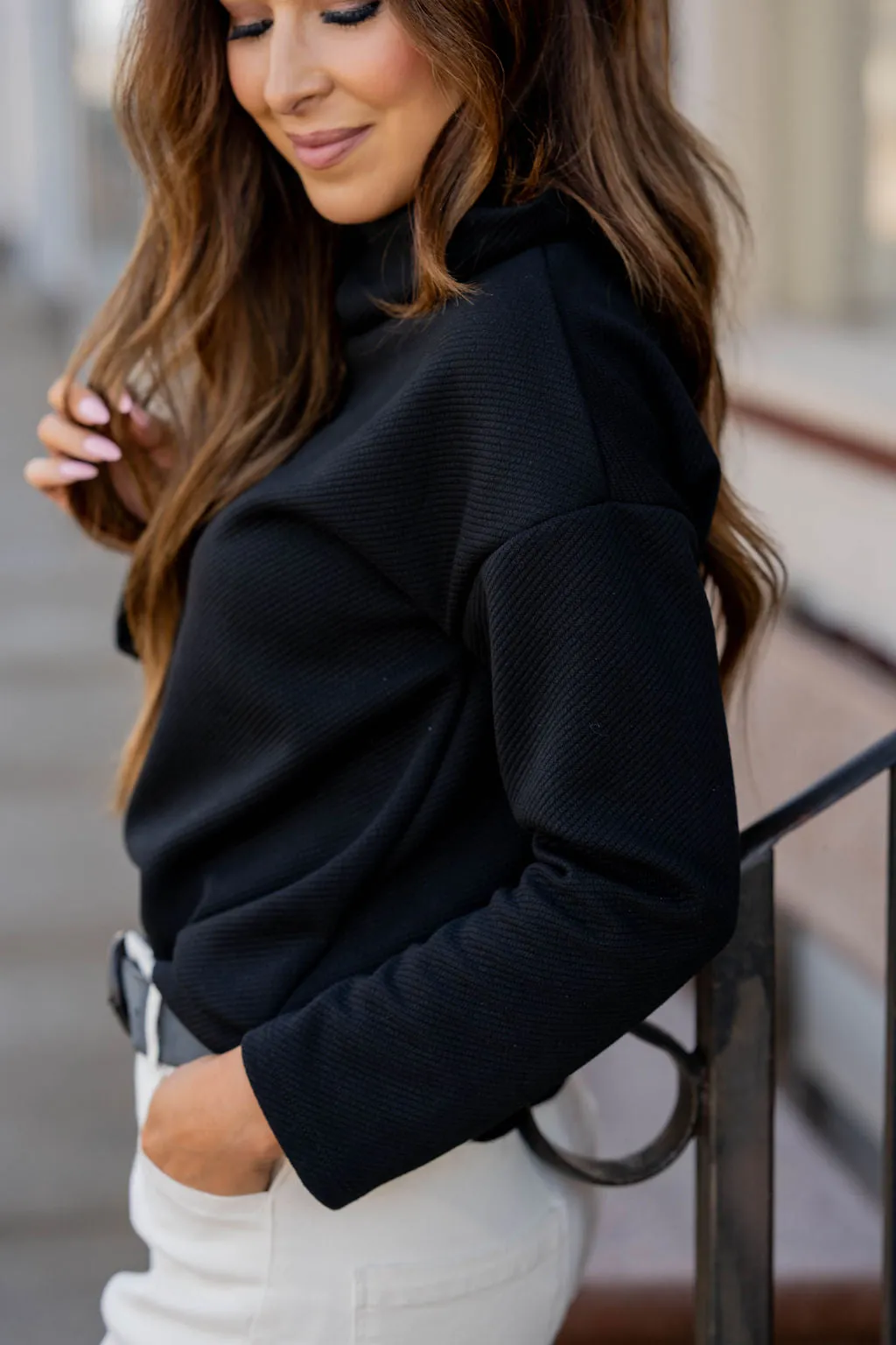 Subtle Textured Cowl Neck Sweatshirt