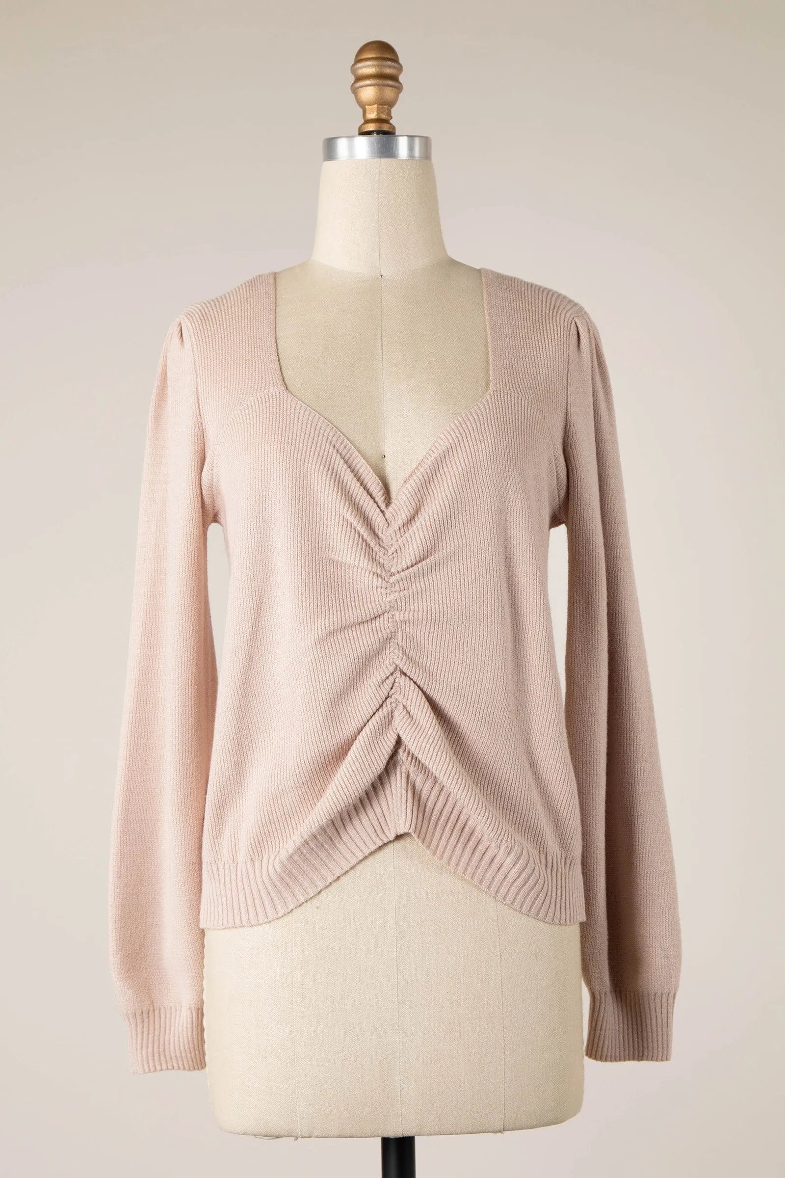 Sweatheart Ruched Front Knit Sweater