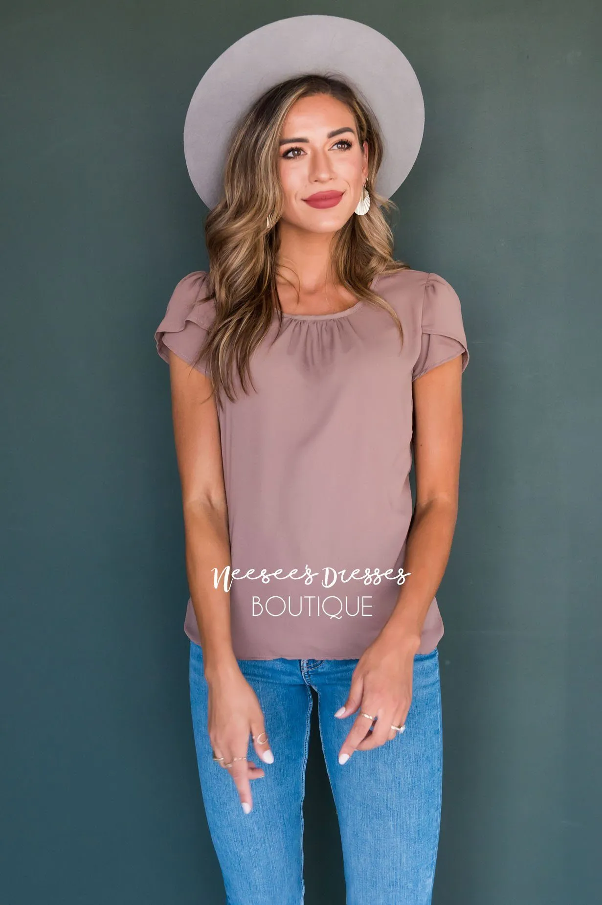 Taupe Chiffon Tulip Sleeve Top