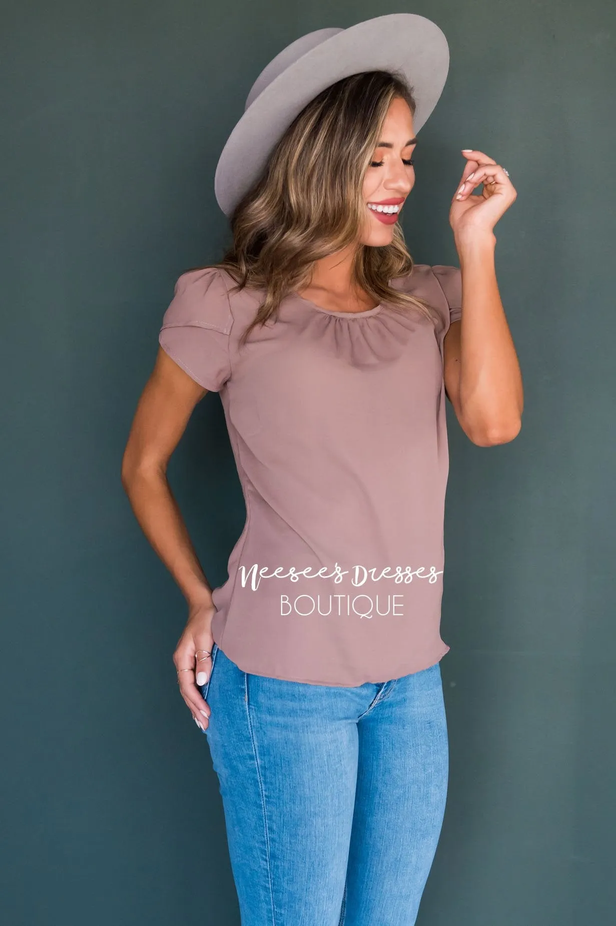 Taupe Chiffon Tulip Sleeve Top