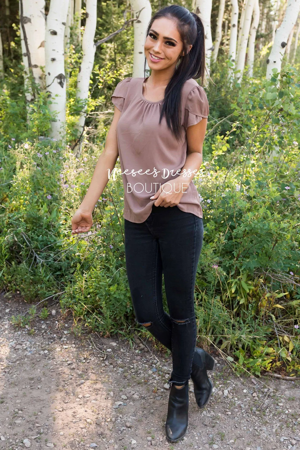 Taupe Chiffon Tulip Sleeve Top