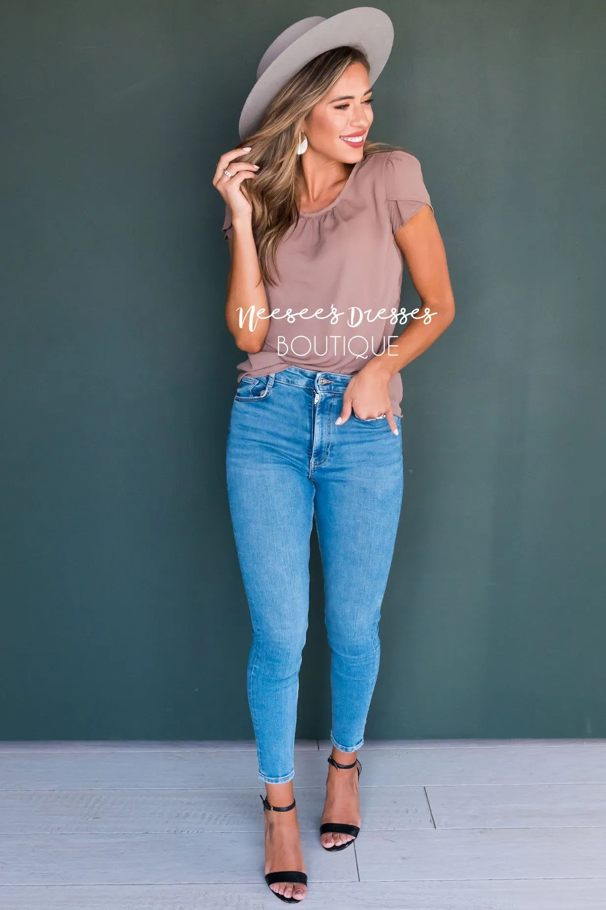 Taupe Chiffon Tulip Sleeve Top