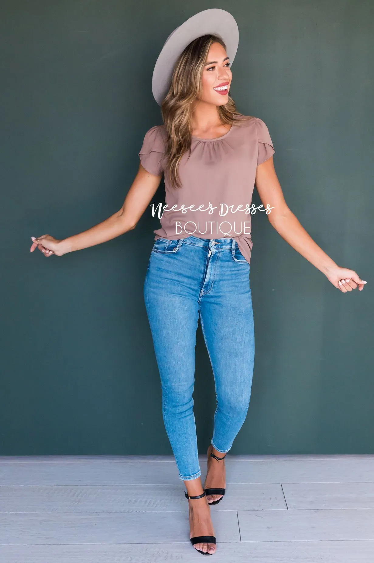 Taupe Chiffon Tulip Sleeve Top