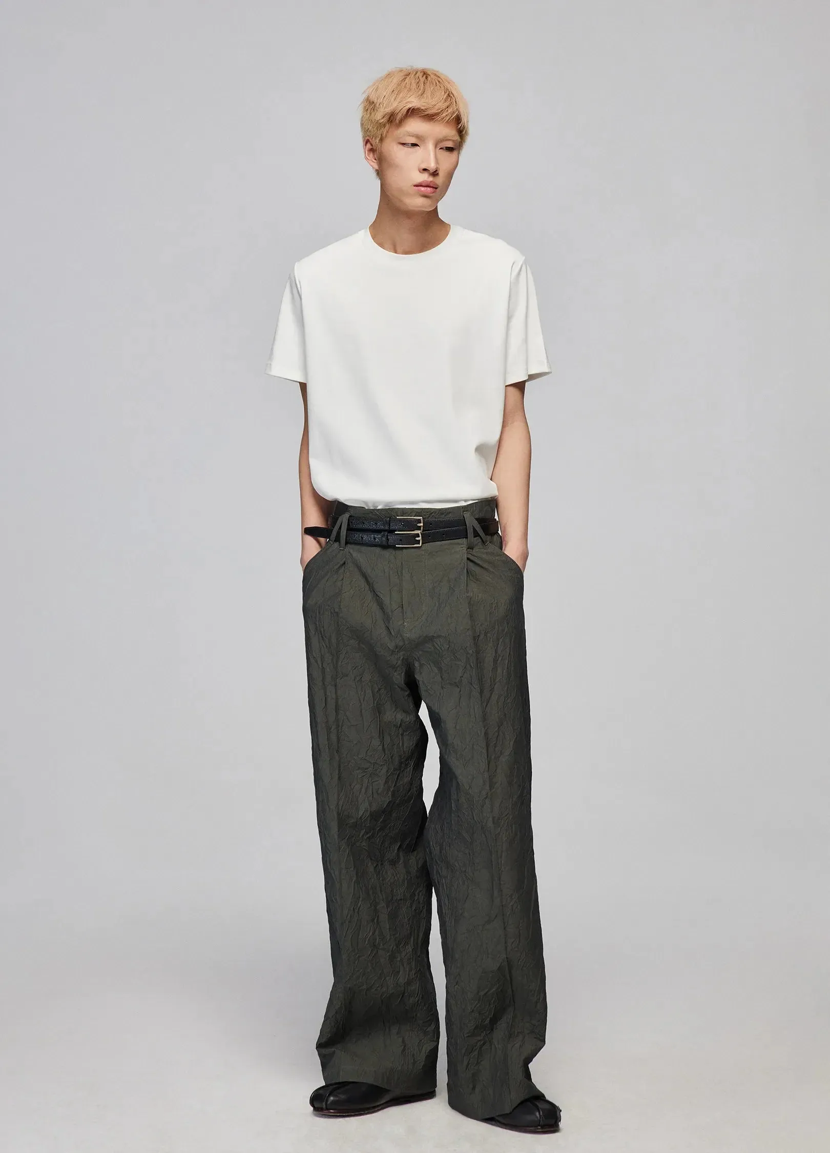 Textured Loose Wide-Leg Pants