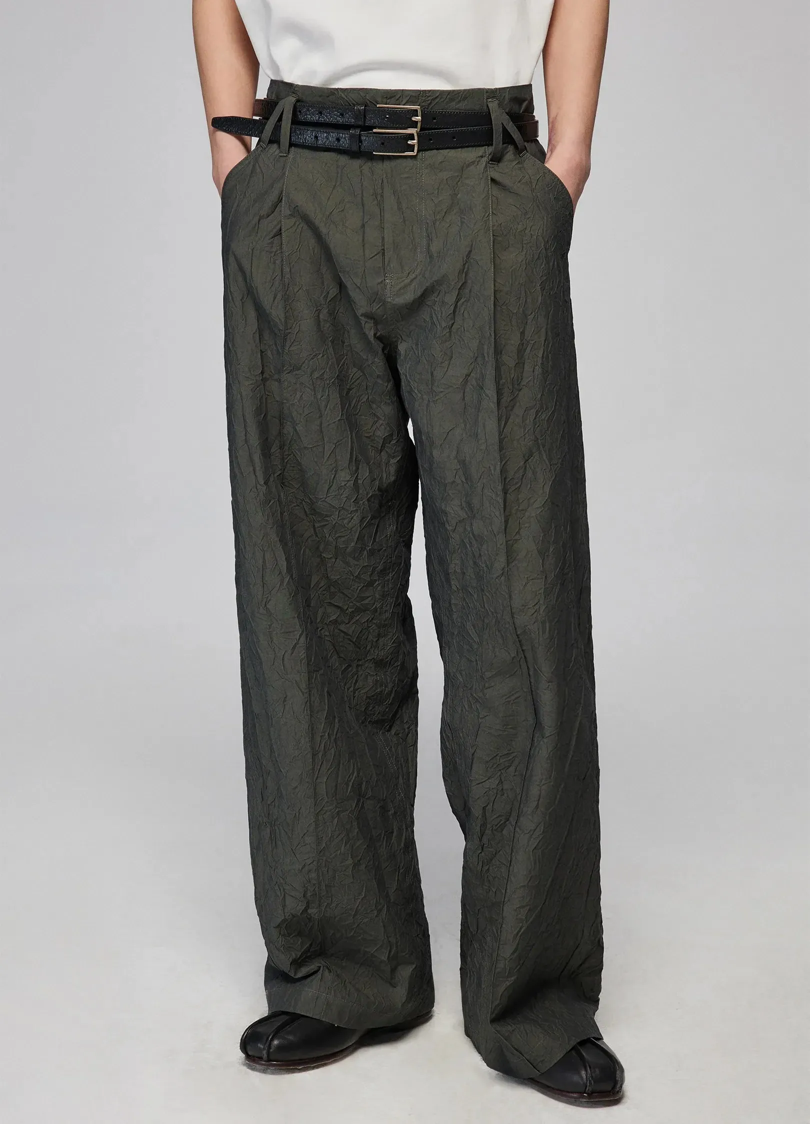 Textured Loose Wide-Leg Pants