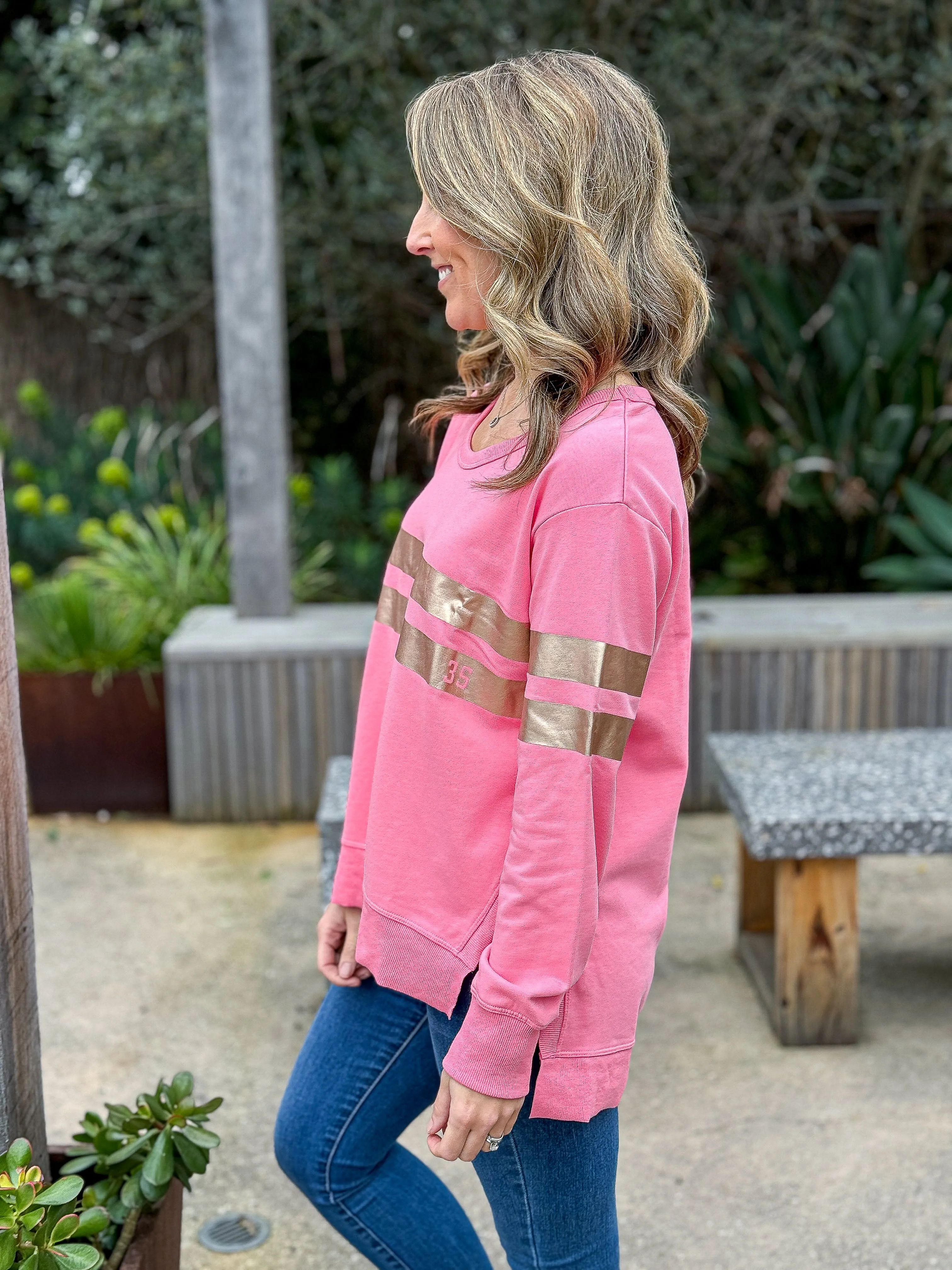 Theresa Two Stripe Sweatshirt - Georgia Peach