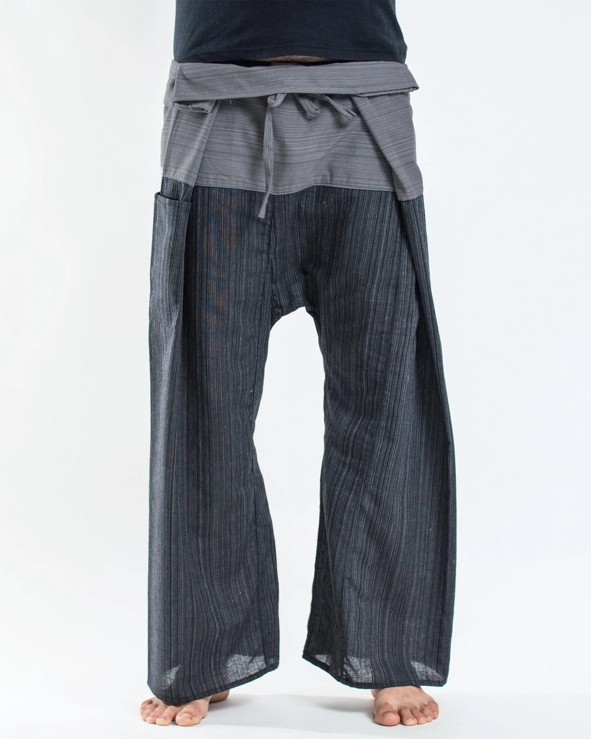 Unisex Two Tone Pinstripe Thai Fisherman Pants in Black