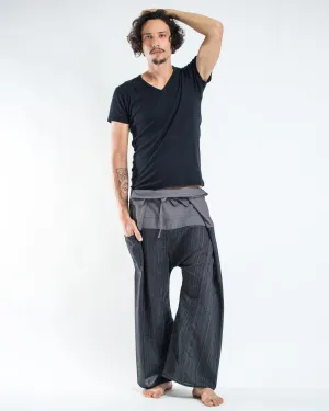 Unisex Two Tone Pinstripe Thai Fisherman Pants in Black