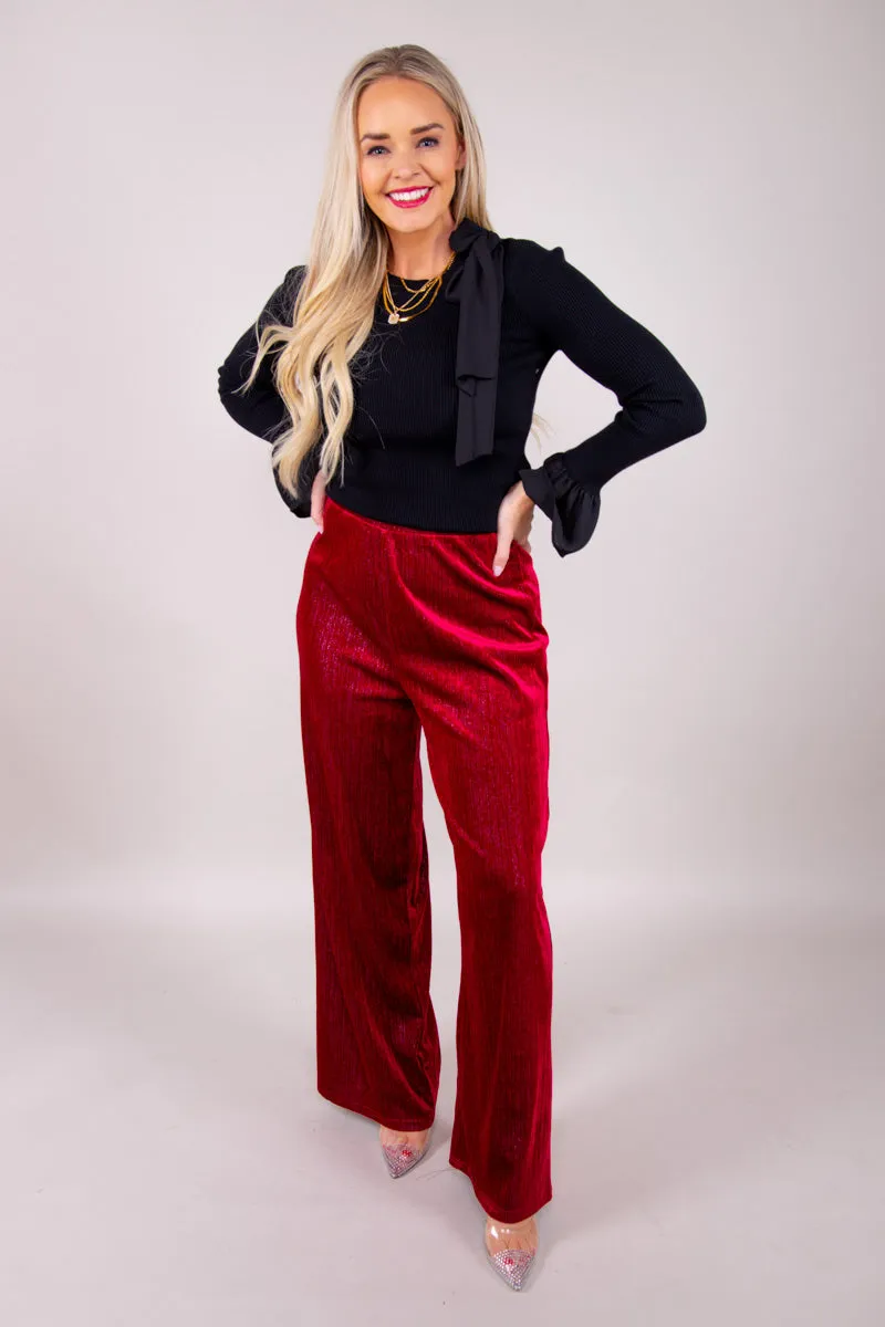 Velvet Sparkle Festive Flares - Burgundy