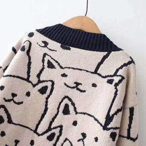 Vintage V-Neck Cat Sweater