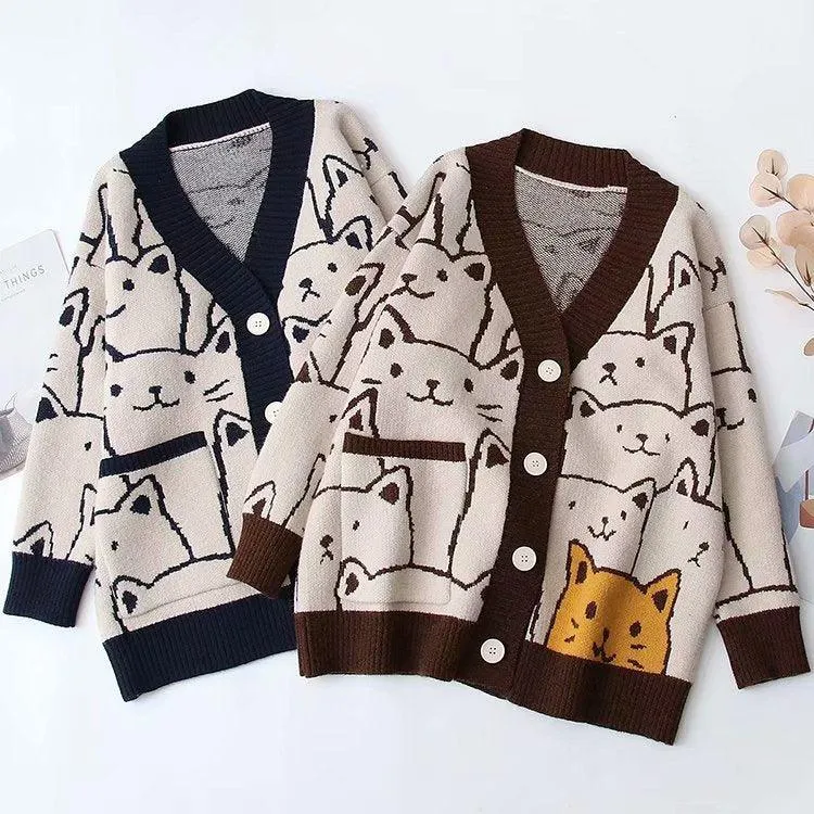 Vintage V-Neck Cat Sweater