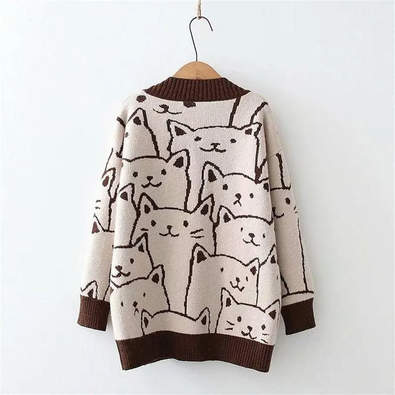 Vintage V-Neck Cat Sweater