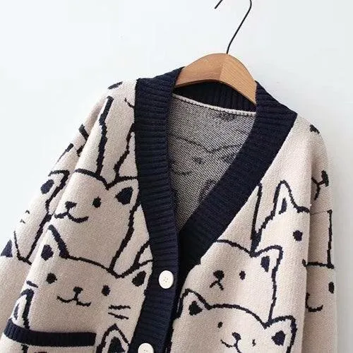 Vintage V-Neck Cat Sweater