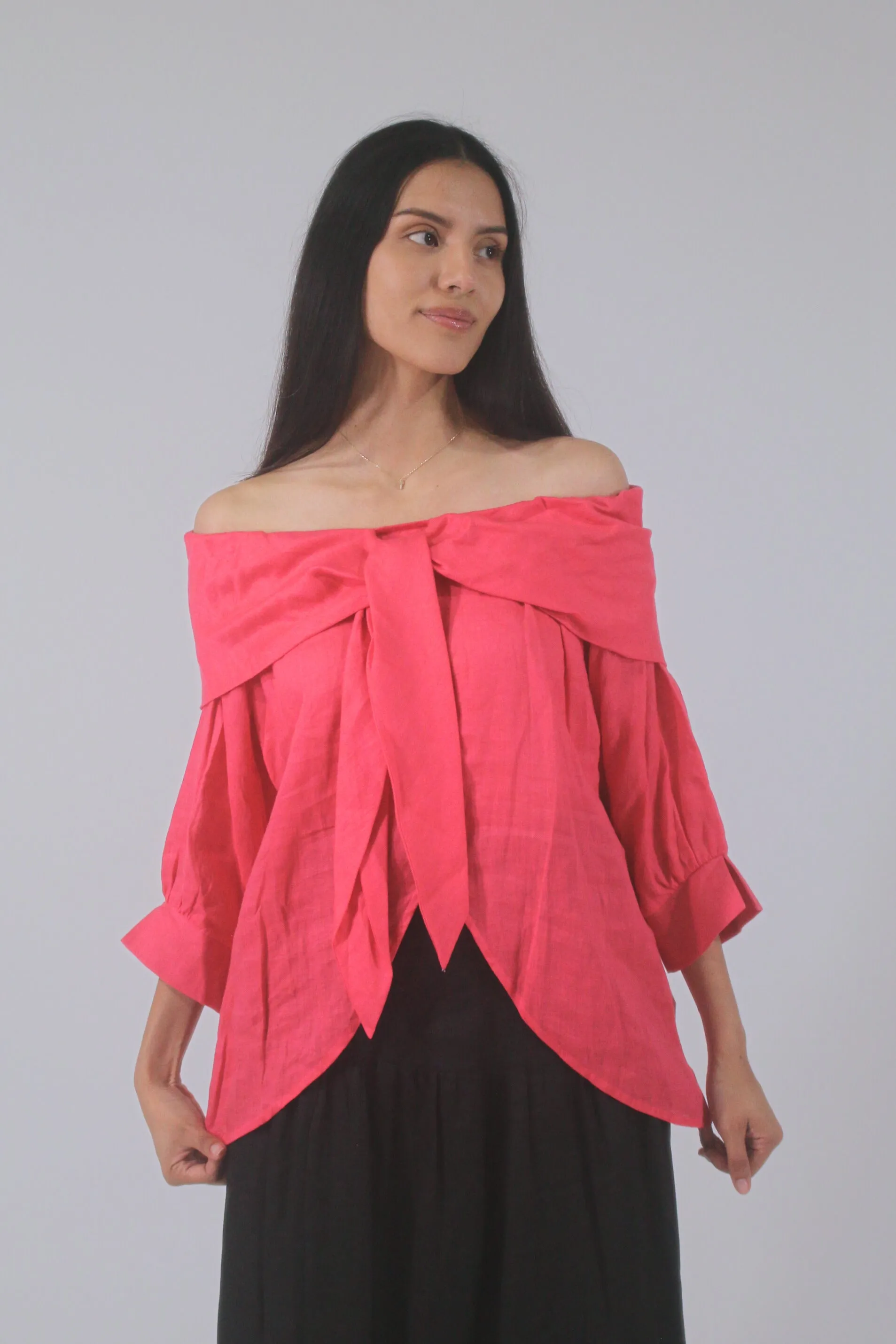 Vivian 100% Linen Off-The-Shoulder Blouse