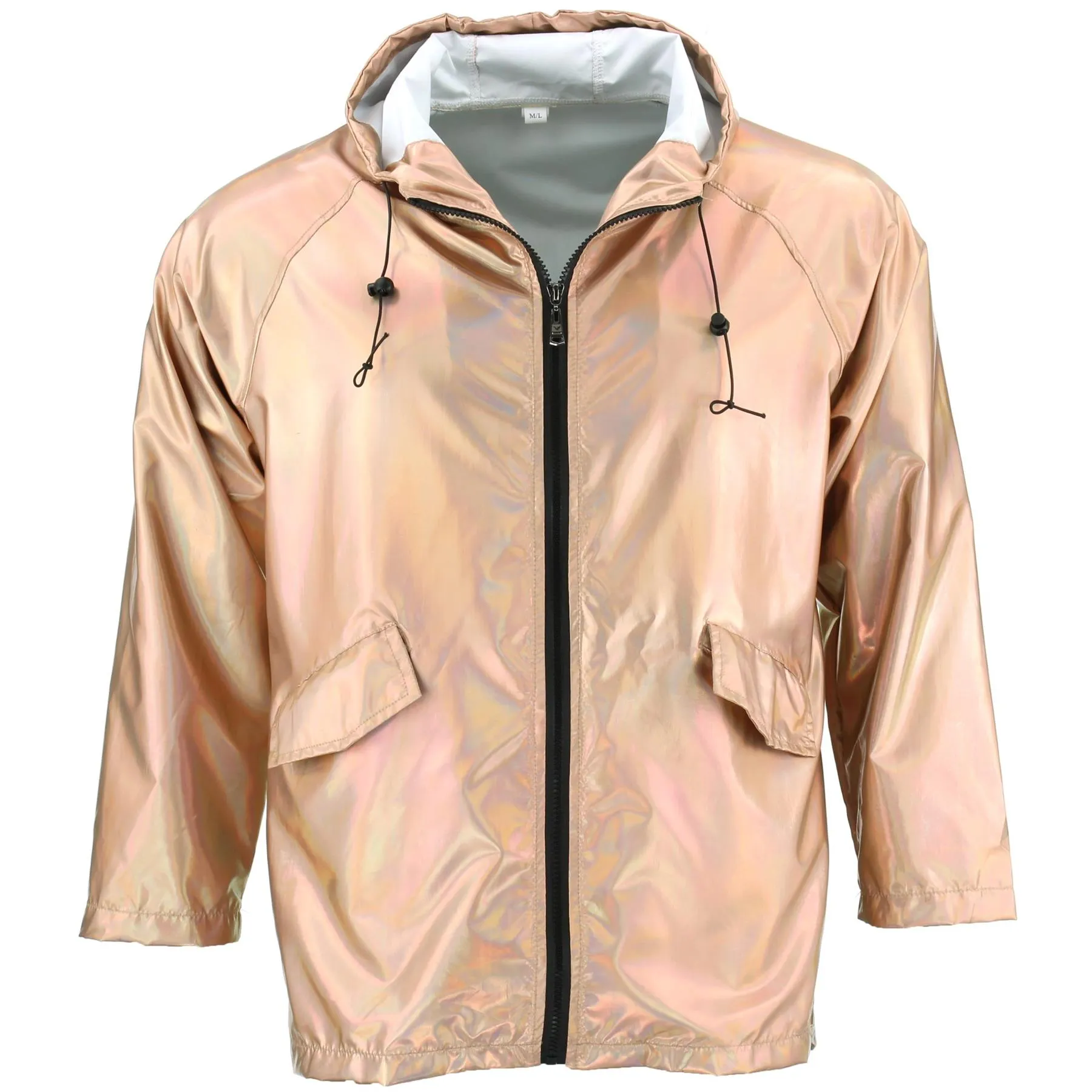 Waterproof Hooded Shiny Jacket - Rose Gold