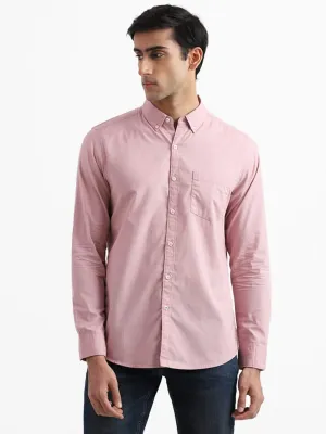 WES Casuals Dobby Dusty Pink Cotton Slim-Fit Shirt