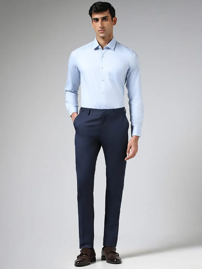 WES Formals Light Blue Cotton Slim-Fit Shirt