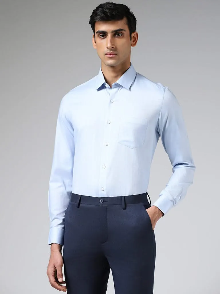 WES Formals Light Blue Cotton Slim-Fit Shirt