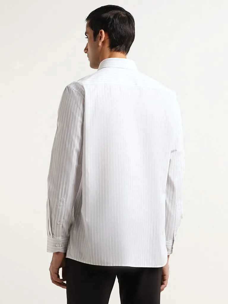 WES Formals White Striped Cotton Relaxed Fit Shirt