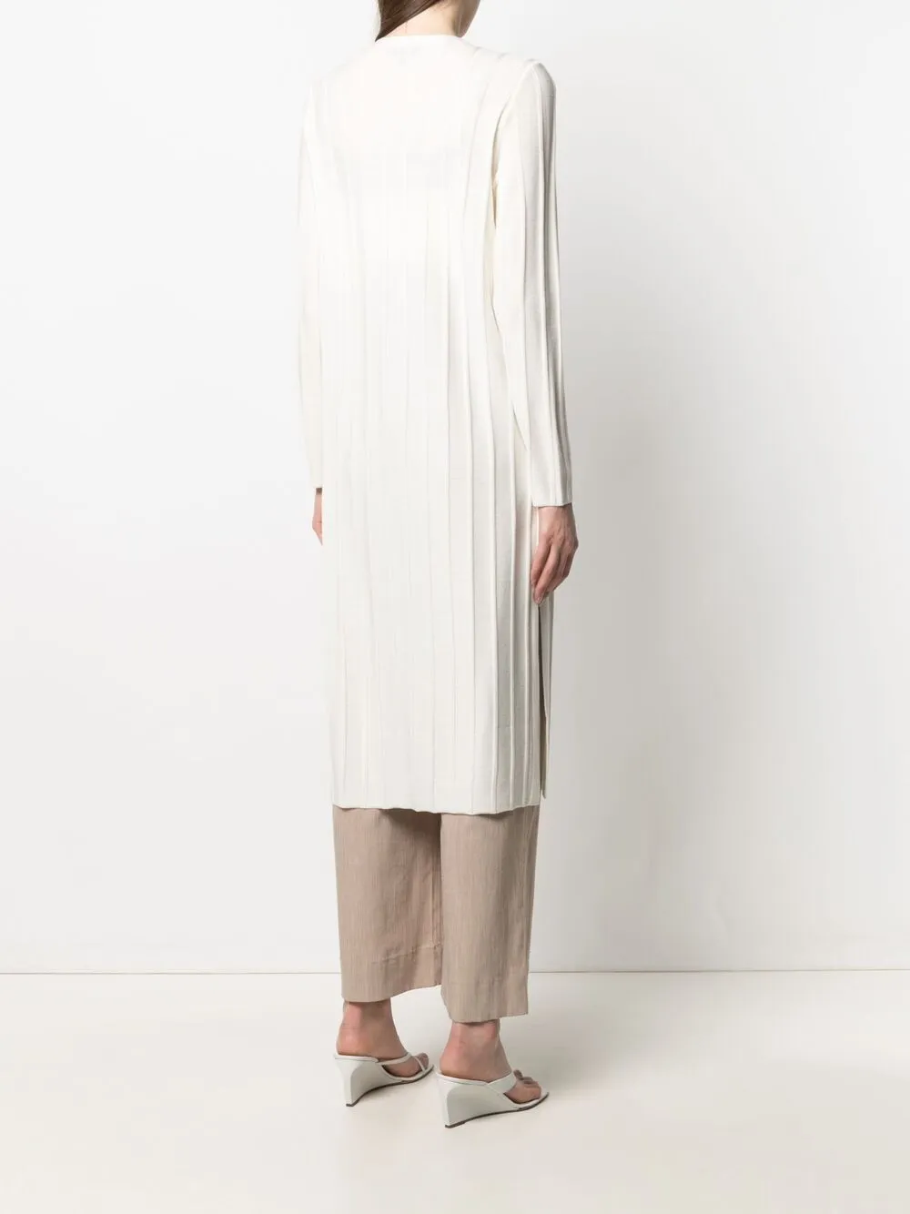 Wide Ribbed Long Cardigan - Ivory