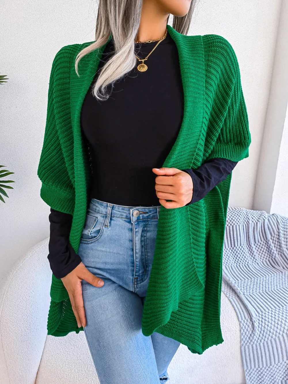 WKND Horizontal Ribbing Open Front Slit Cardigan