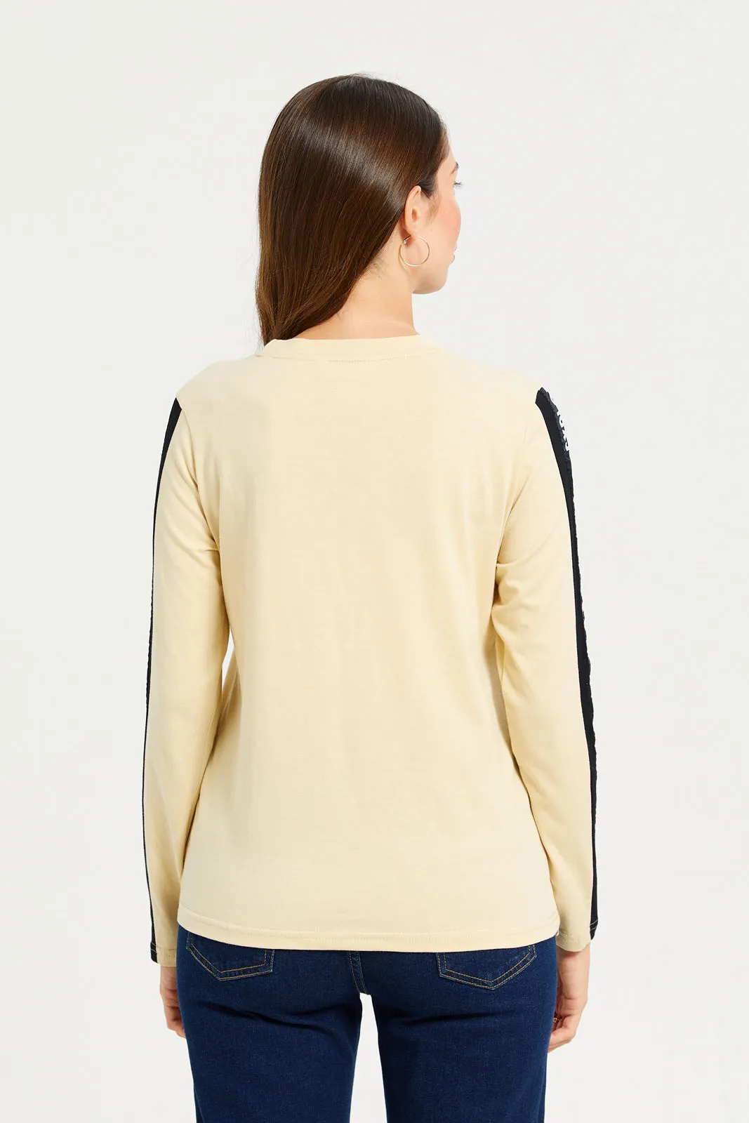 Women Beige Long Sleeves T-shirt