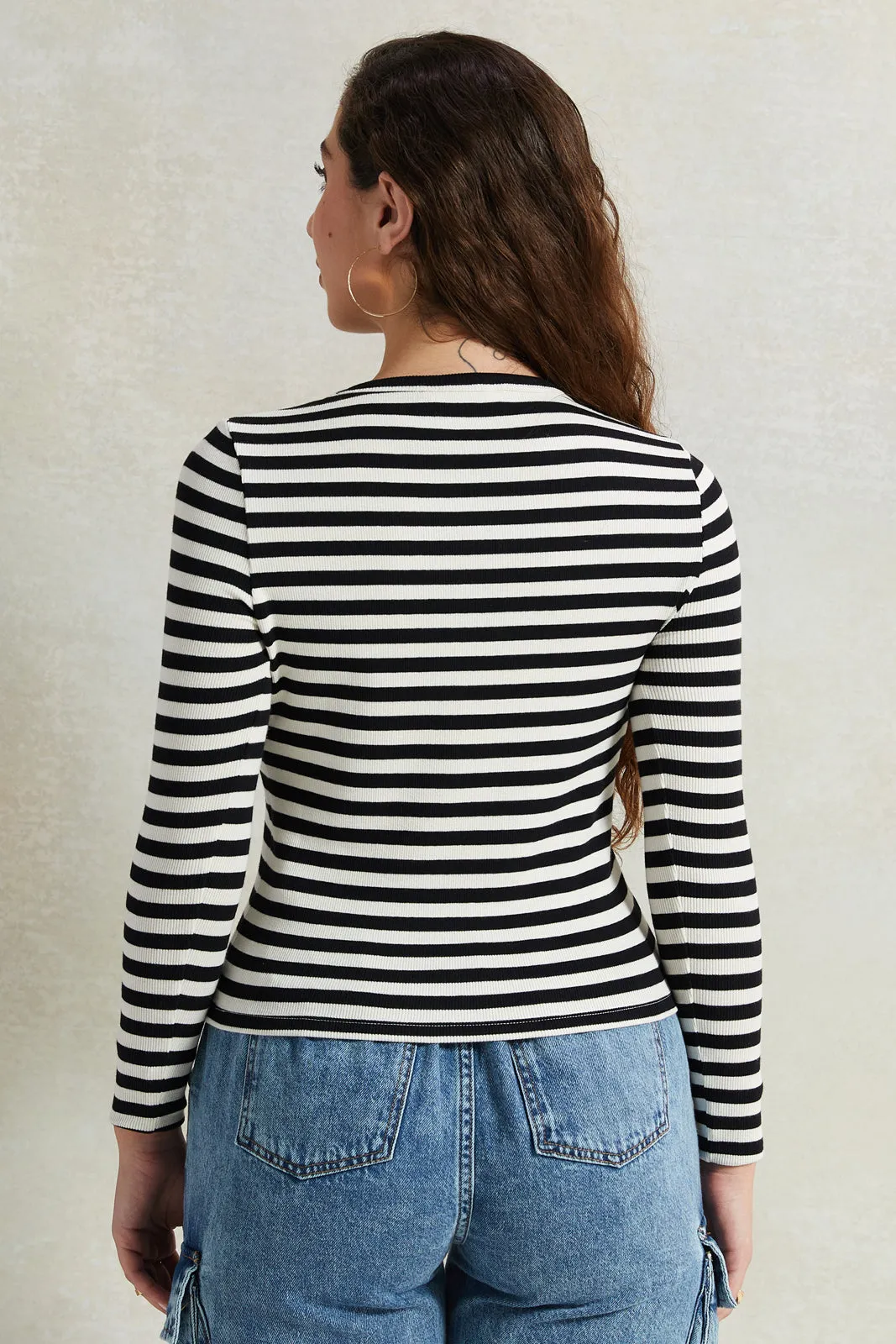 Women Black And White Striped T-Shirt