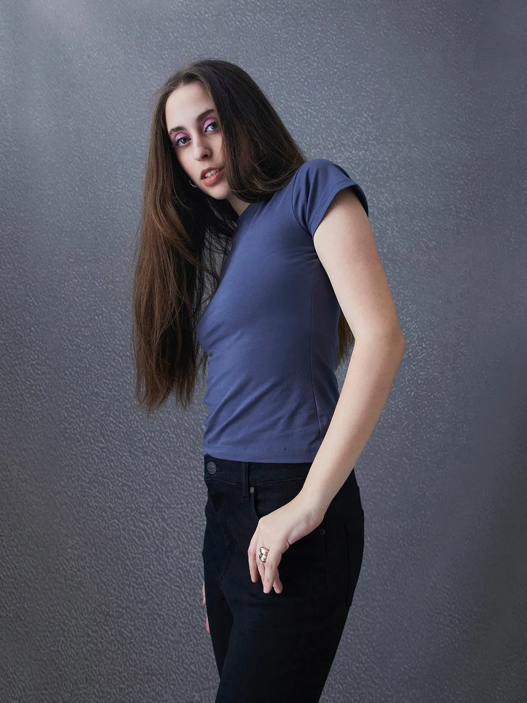 Women Premium Cotton Stretch Slim Fit Ink Blue T Shirt