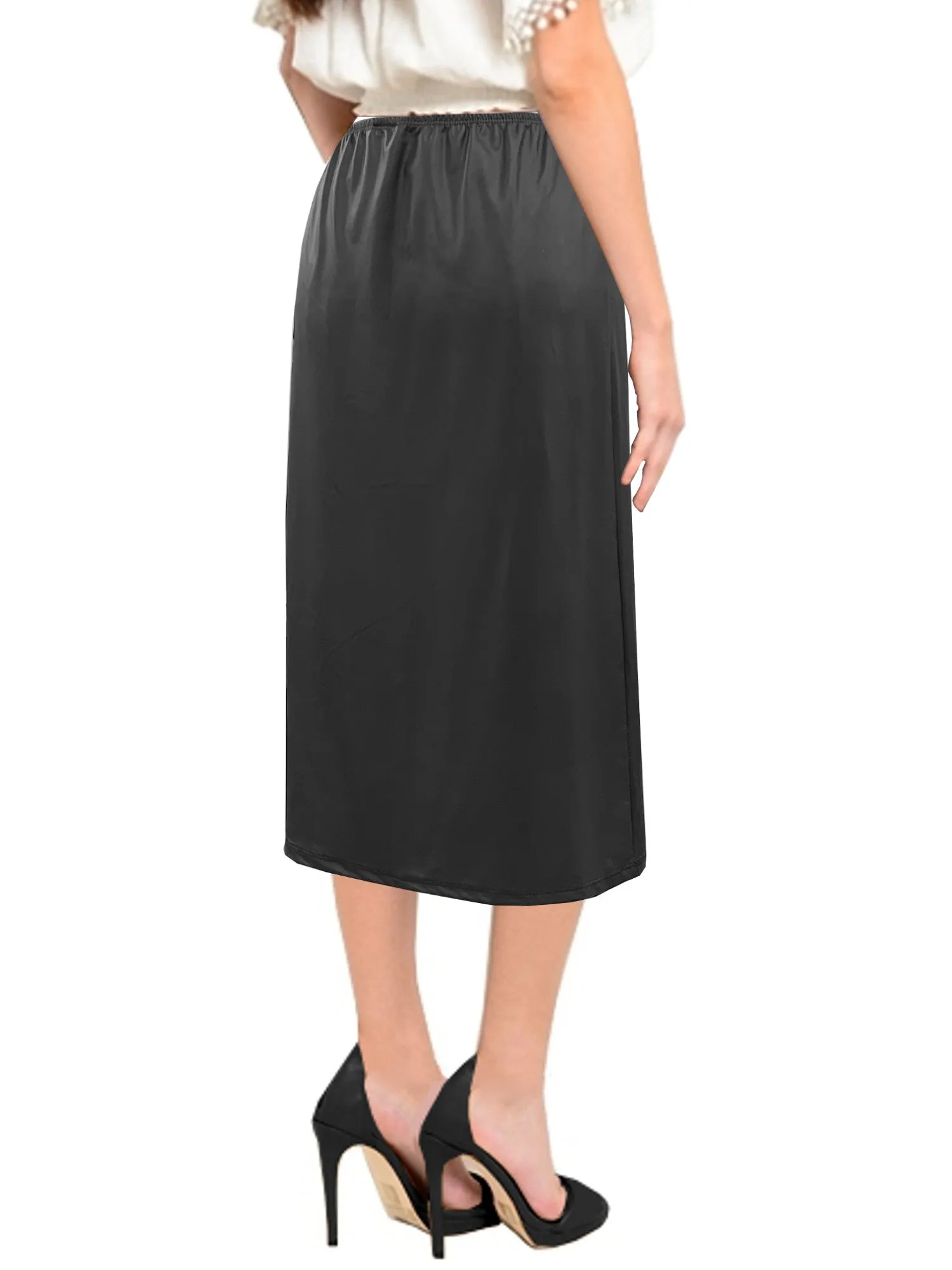 Women's Faux Leather Matte Finish Basic Modest 26" Below the Knee Length Stretch Knit Straight Skirt