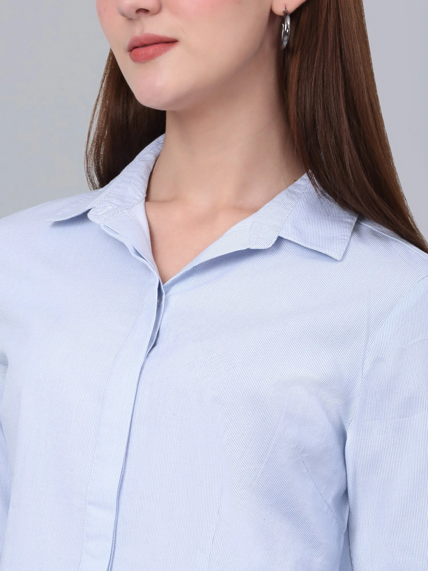 Women's Sky Blue Striped Formal Shirt