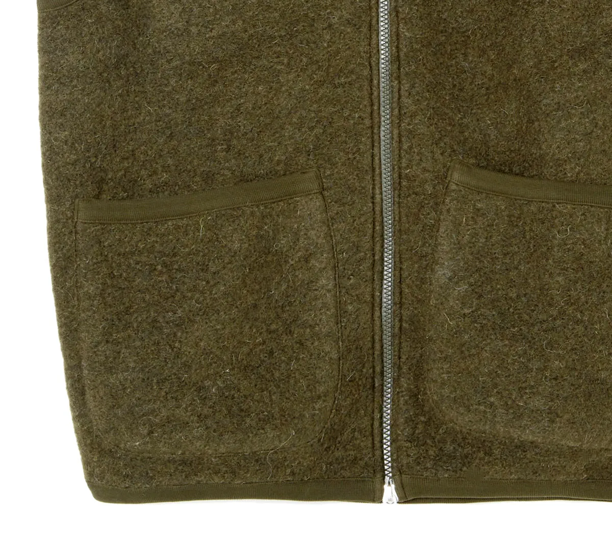 Zip Waistcoat | Olive Wool Fleece